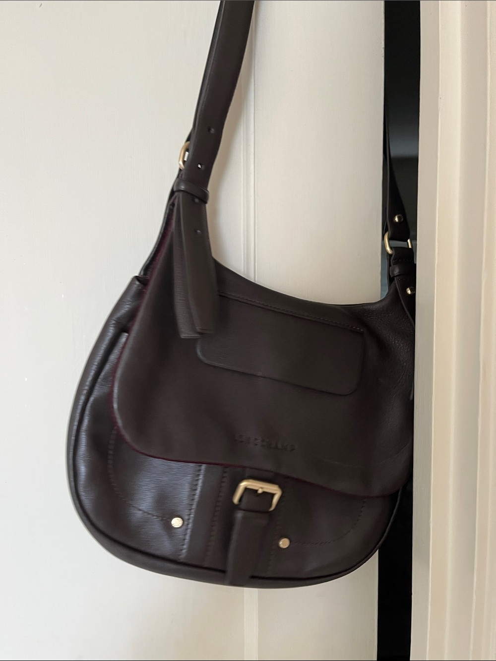 Longchamp Dark Brown Leather Crossbody Hobo Bag